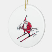 Santa Skiing round ceramic ornament (Links)