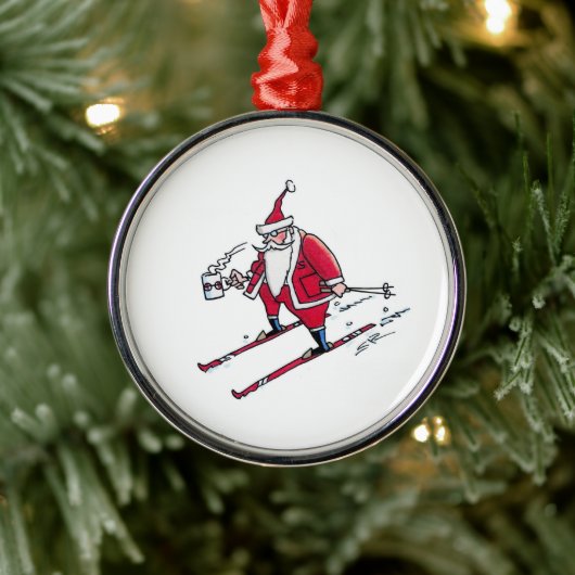Santa Skiing round premium ornament (Boom)