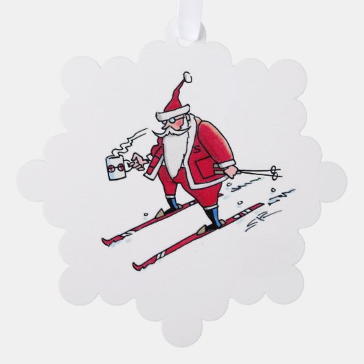 Santa Skiing snowflake paper ornament (Voorkant)