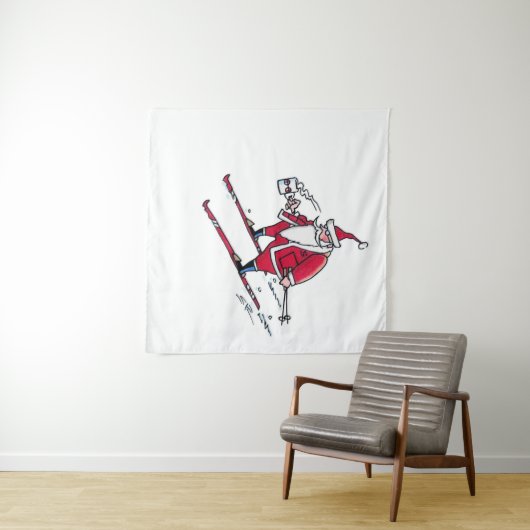 Santa Skiing tapestry Wandkleed (In Situ (horizontaal))