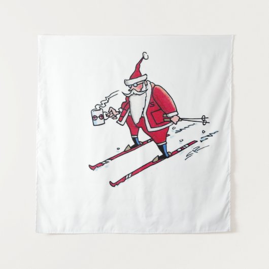 Santa Skiing tapestry Wandkleed (Voorkant)