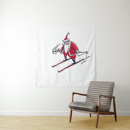 Santa Skiing wandtapijt Wandkleed (In situ)