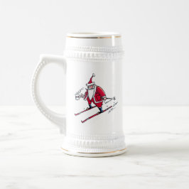 Santa Skiing white stein w gold trim Bierpul