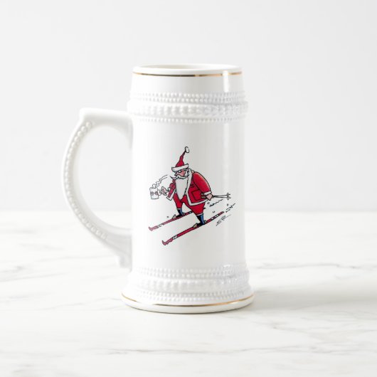 Santa Skiing white stein w gold trim Bierpul (Links)