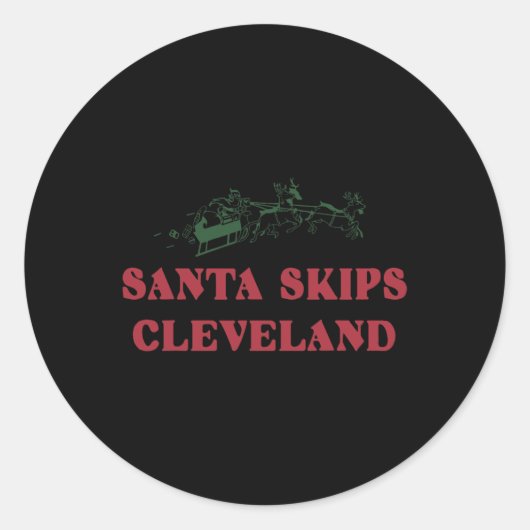 Santa Skips Cleveland Funny Santa Reindeer Xmas Ch Ronde Sticker (Voorkant)