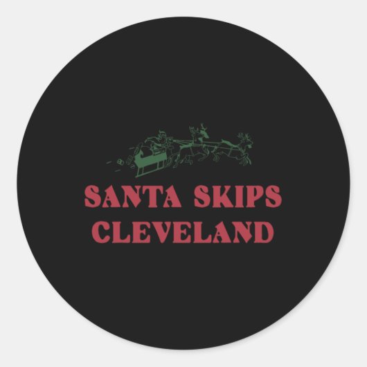 Santa Skips Cleveland Funny Santa Reindeer Xmas Ch Ronde Sticker (Voorkant)