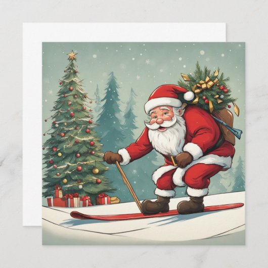 Santa ski's Een platte kaart (Voorkant / Achterkant)