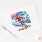 Santa ski's in een besneeuwde berg vierkante sticker (Envelop)