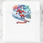 Santa ski's in een besneeuwde berg vierkante sticker (Tas)
