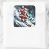 Santa ski's op een besneeuwde helling vierkante sticker (Tas)