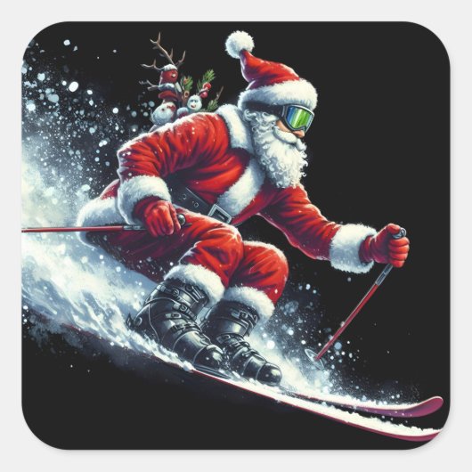 Santa ski's voor de Feestdagen! Vierkante Sticker (Voorkant)