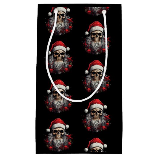 Santa Skull Gift Bag (zwart) Klein Cadeauzakje (Voorkant)