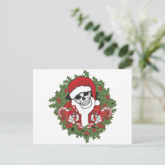 Santa Skull met Wreath Feestdagenkaart (Staand voorkant)