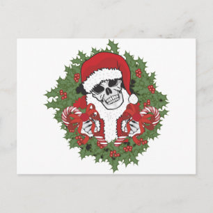 Santa Skull met Wreath Feestdagenkaart