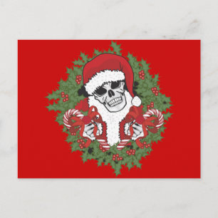 Santa Skull met Wreath Feestdagenkaart