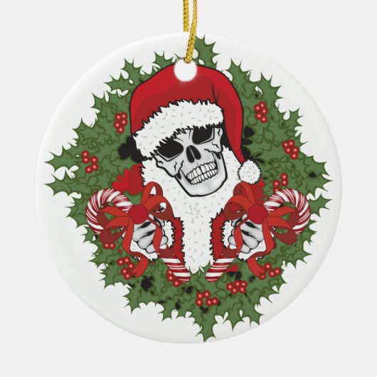 Santa Skull met Wreath Keramisch Ornament (Voorkant)