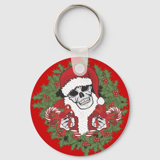 Santa Skull met Wreath Sleutelhanger (Voorkant)