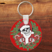 Santa Skull met Wreath Sleutelhanger (Voorkant)