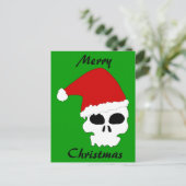 Santa Skull op Christmas Green Feestdagenkaart (Staand voorkant)