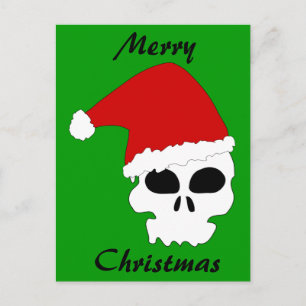 Santa Skull op Christmas Green Feestdagenkaart
