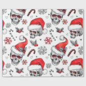 Santa Skulls en Candy Cane Wrapping Paper Cadeaupapier (Vlak)