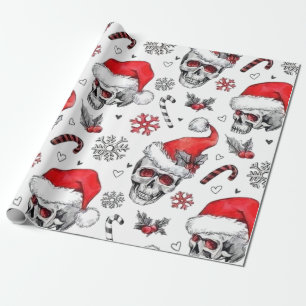 Santa Skulls en Candy Cane Wrapping Paper Cadeaupapier