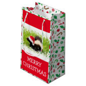 Santa Skunk met kerstpatroon Klein Cadeauzakje (Achterkant Gekanteld)