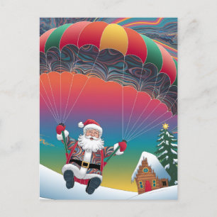 Santa skydiving psychedelische kleuren Kerstmis Feestdagenkaart