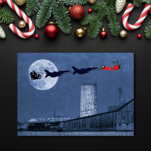 Santa, Slape, F-16 Jets en Red Biplane Kerstmis Feestdagen Kaart