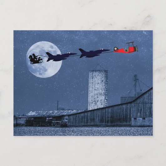 Santa, Slape, F-16 Jets en Red Biplane Kerstmis Feestdagenkaart (Voorkant)