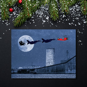Santa, Slape, F-16 Jets en Red Biplane Kerstmis Feestdagenkaart