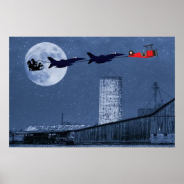 Santa, Slape, F-16 Jets en Red Biplane Kerstmis Poster