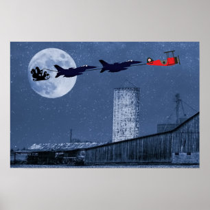 Santa, Slape, F-16 Jets en Red Biplane Kerstmis Poster