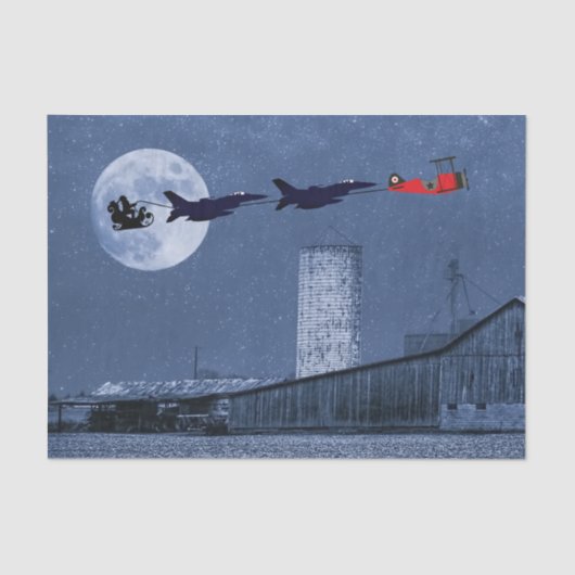 Santa, Slape, F-16 Jets en Red Biplane Kerstmis Tissuepapier (Voorkant)