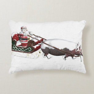 Santa Sled, geplukt door Hippopotamus Decoratief Kussen