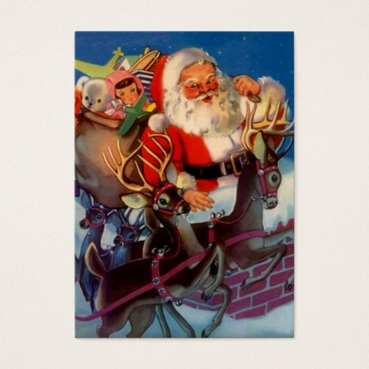 SANTA SLED RENDIER SPEELGOED MAND LABELS CADEAU LA VISITEKAARTJES (Voorkant)