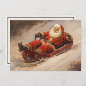 Santa Sledding Sneeuw Vrolijk Kerstfeest  Feestdagenkaart (Voorkant / Achterkant)
