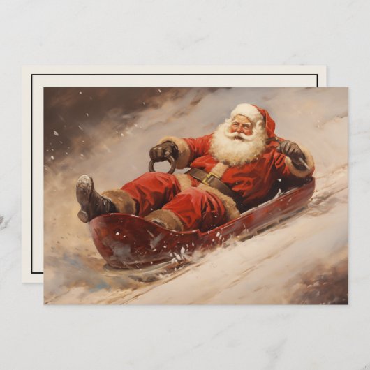 Santa Sledding Sneeuw Vrolijk Kerstfeest  Feestdagenkaart (Voorkant / Achterkant)