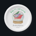 Santa slee - baby het is koud buiten papieren bordje<br><div class="desc">Baby shower uitnodiging met een schattige waterverf Santa's slee met geschenken in een glazen bal. Winter Baby shower. Kerstboom,  tas met cadeaus van de Kerstman. Santa baby shower thema. Overeenkomende objecten beschikbaar.</div>