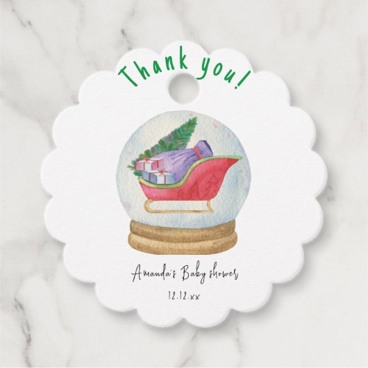 Santa slee - dank u baby shower bedankjes labels (Voorkant)