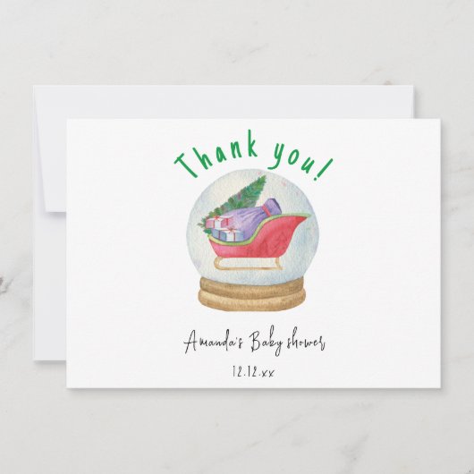 Santa slee - dank u baby shower bedankkaart (Voorkant)