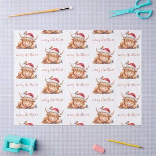 Santa Sleeping Highland Koe Script Vrolijk Kerstfe Tissuepapier (Craft)