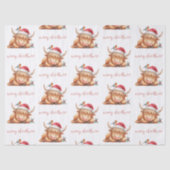 Santa Sleeping Highland Koe Script Vrolijk Kerstfe Tissuepapier (Voorkant)