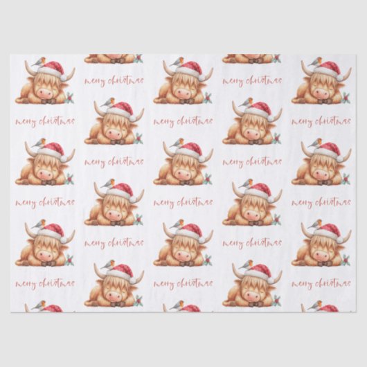 Santa Sleeping Highland Koe Script Vrolijk Kerstfe Tissuepapier (Voorkant)