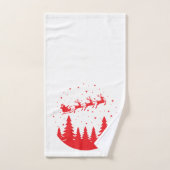Santa Sleigh and Reindeer Flying Over Treetops Red Bad Handdoek (Handdoek)