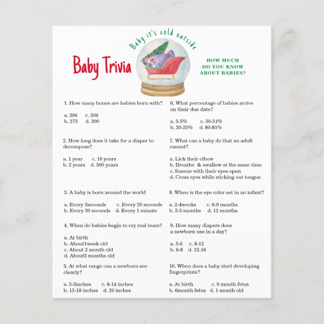 Santa sleigh - Baby Trivia | Baby showers wild (Voorkant)