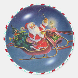 SANTA, SLEIGH & CANDY CANE WREATH by SHARON SHARPE Ronde Sticker