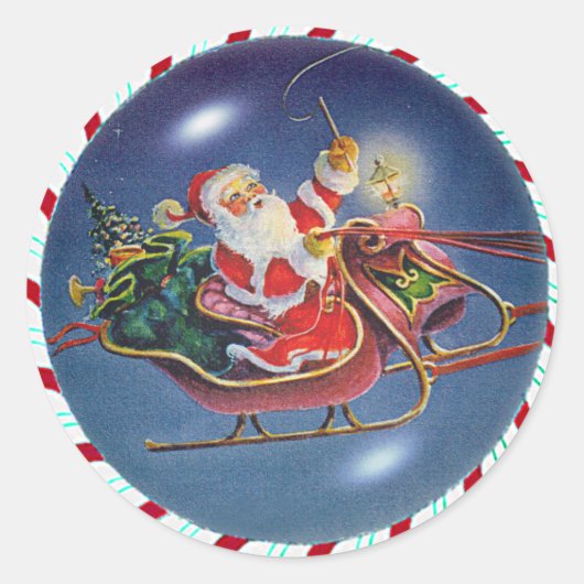 SANTA, SLEIGH & CANDY CANE WREATH by SHARON SHARPE Ronde Sticker (Voorkant)