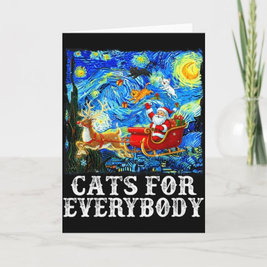 Santa Sleigh Christmas Cats For Everybody Starry N Kaart (Voorkant)