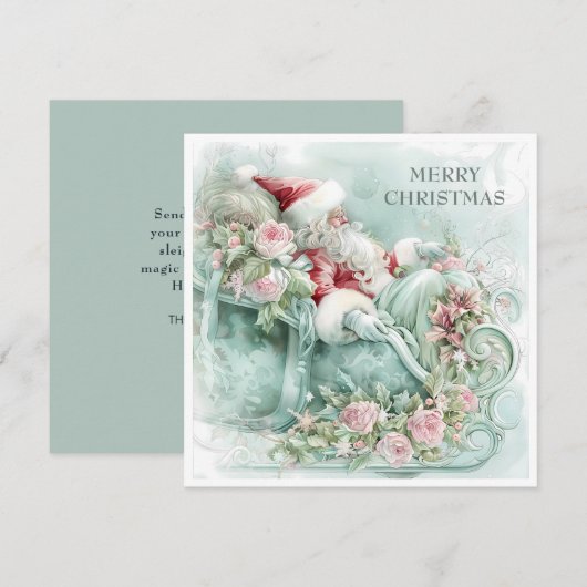  Santa Sleigh Christmas Red Blue Blauwgroen Roze Feestdagenkaart (Voorkant / Achterkant)